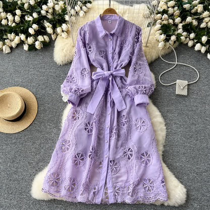 Flower cut out shirt dress