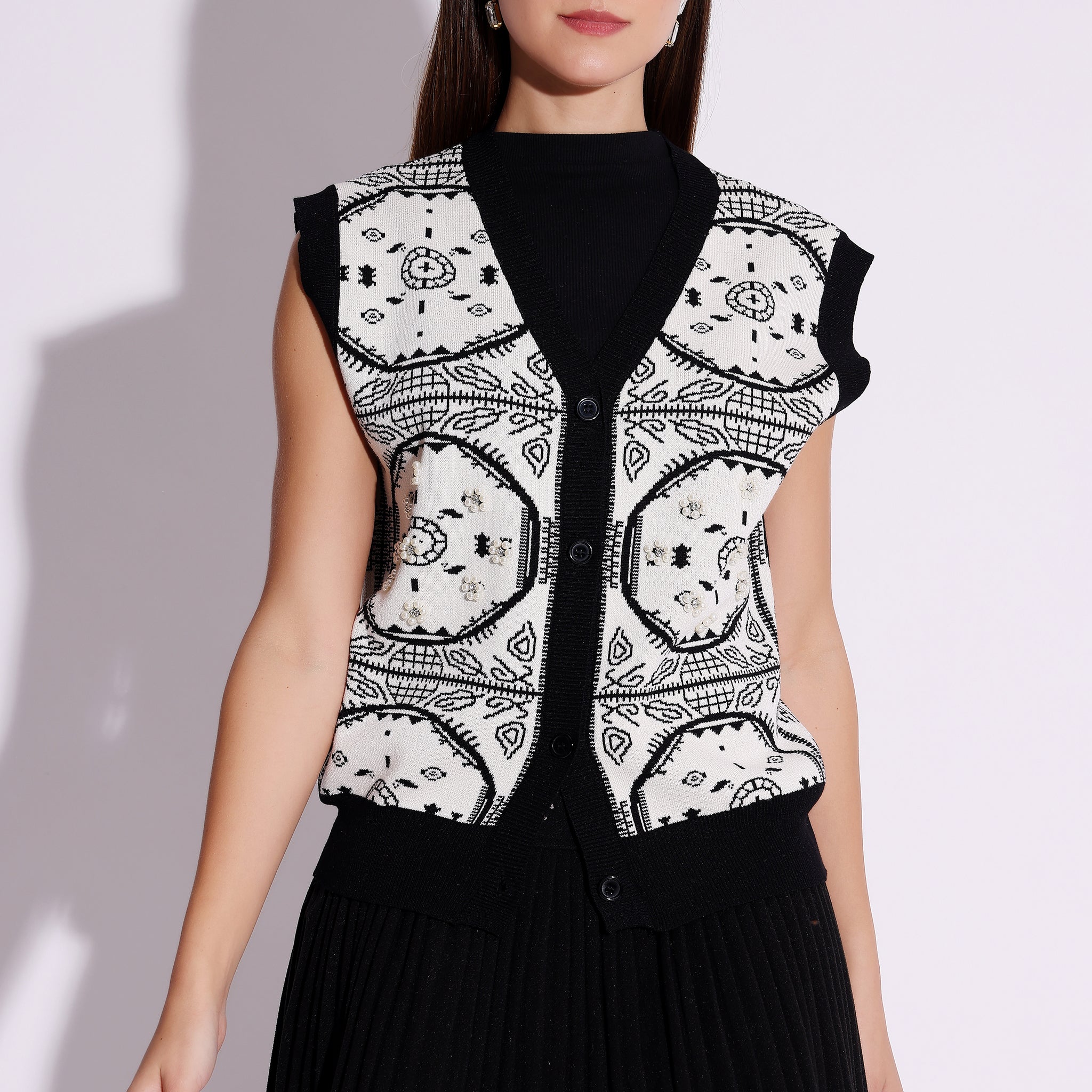 Printed Vest with Pleated Skirt