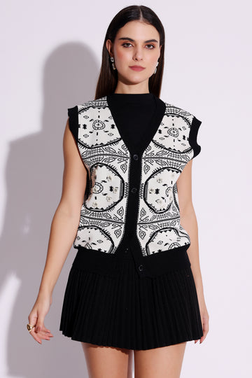 Printed Vest with Pleated Skirt