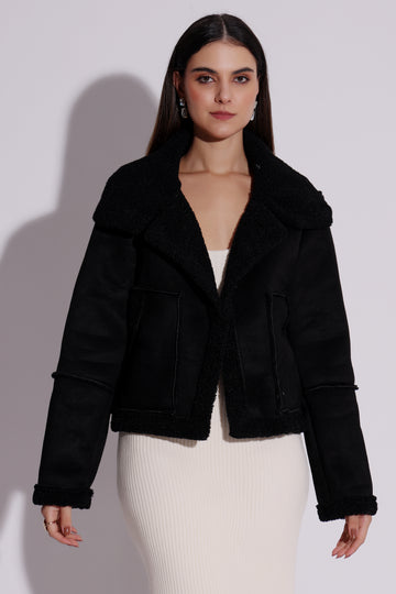 Women's Black Faux Shearling-Lined Jacket