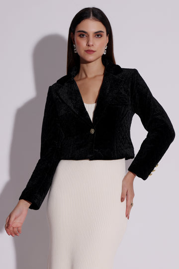 Elegant Cropped Velvet Blazer