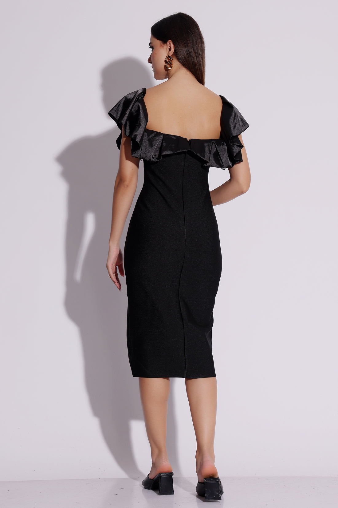 Off-the-Shoulder Black Midi Dress