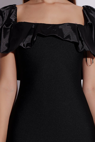 Off-the-Shoulder Black Midi Dress