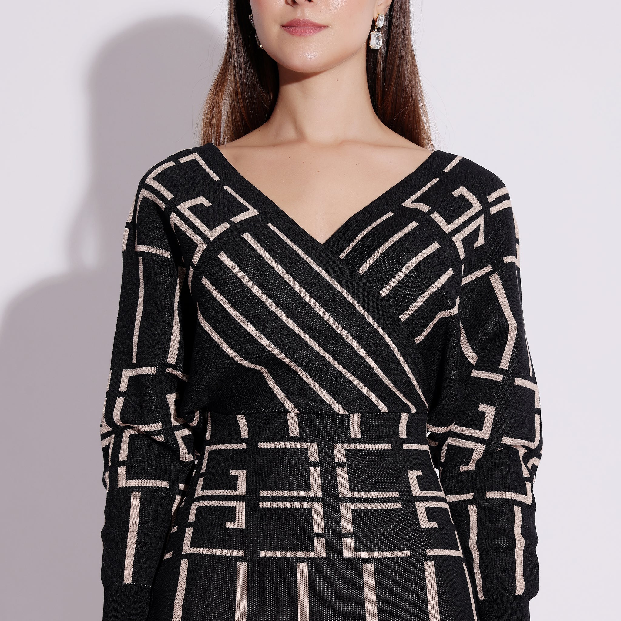 Geometric Print Wrap Dress