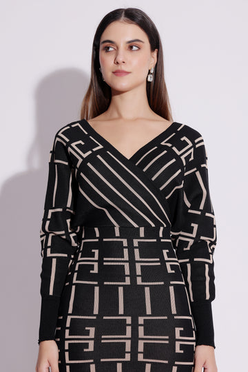 Geometric Print Wrap Dress