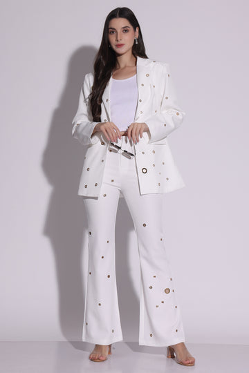 White Eyelet-Embellished Suit Set