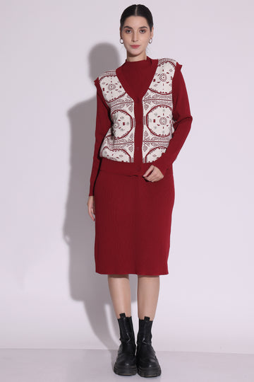 Festive Knit Dress with Patterned Vest