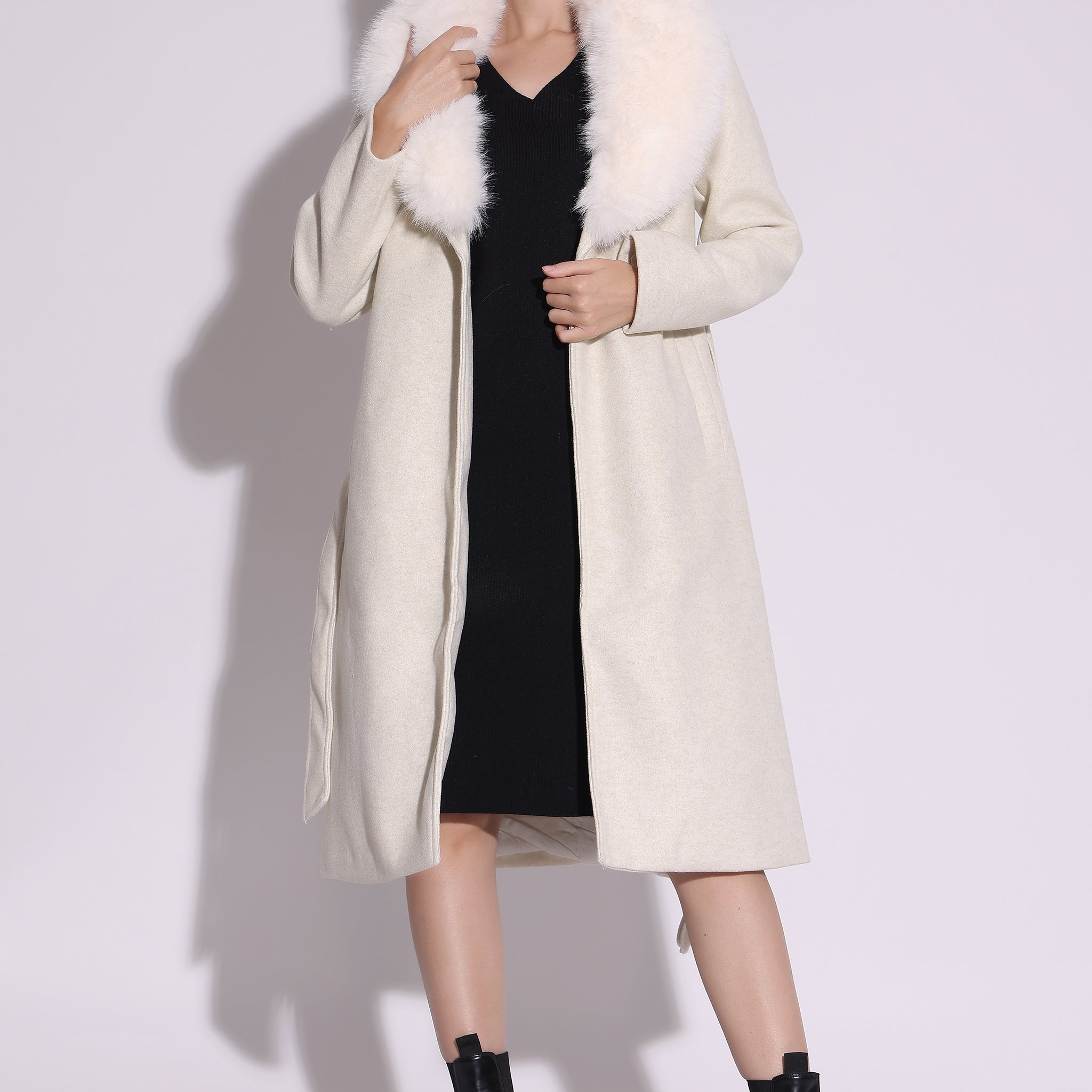 Elegant Winter White Faux Fur Coat