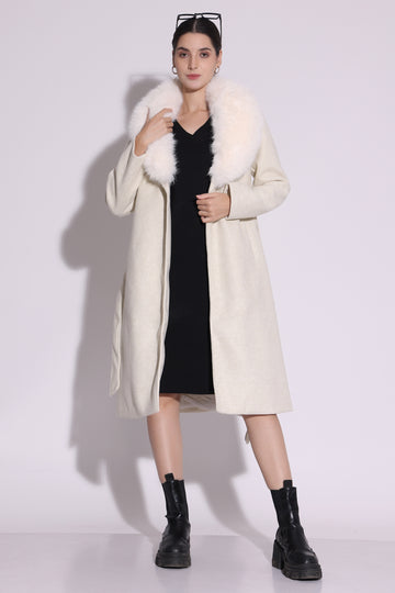 Elegant Winter White Faux Fur Coat