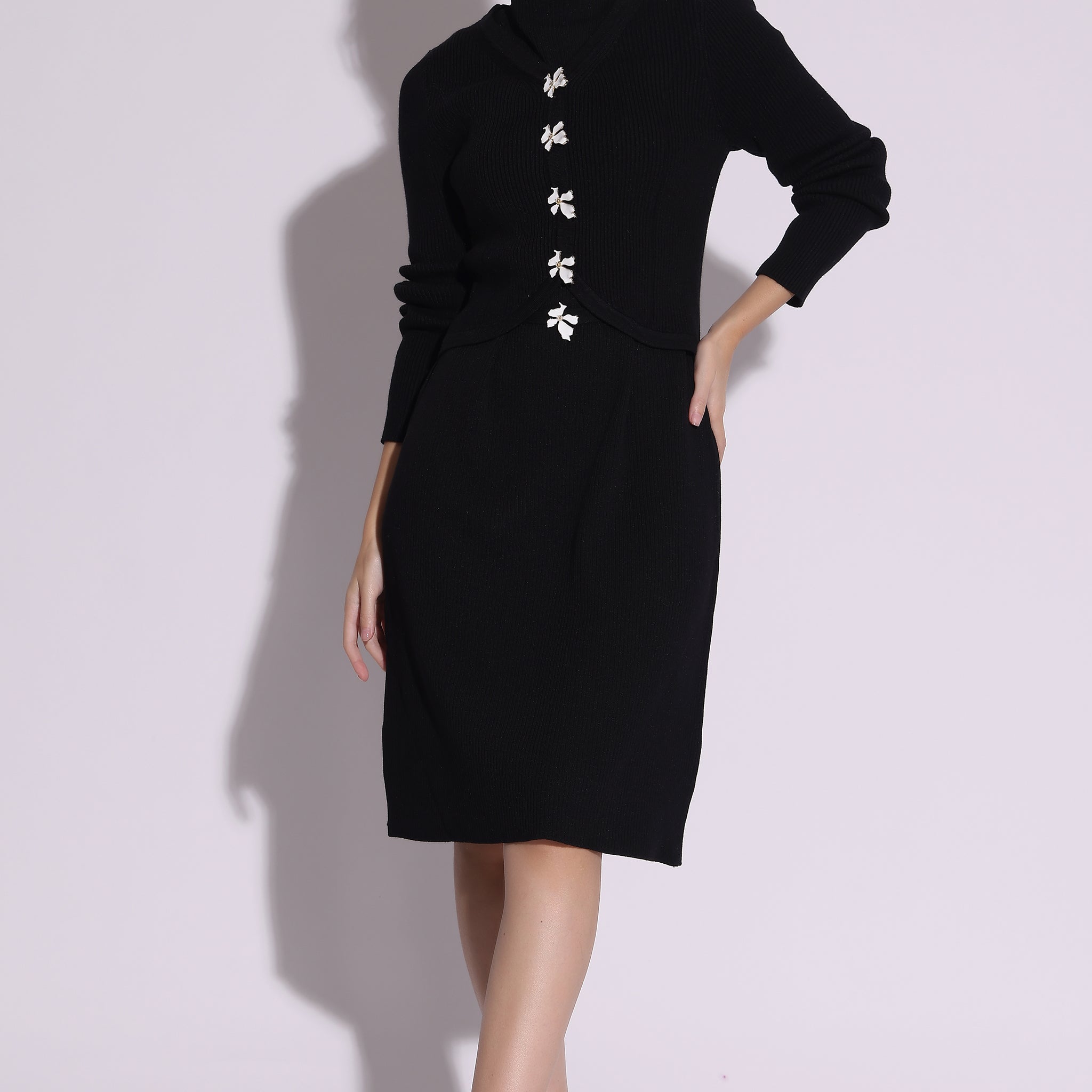 Black Buttoned Knit Dress