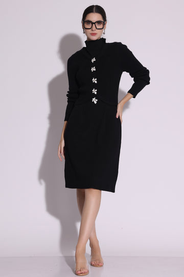 Black Buttoned Knit Dress