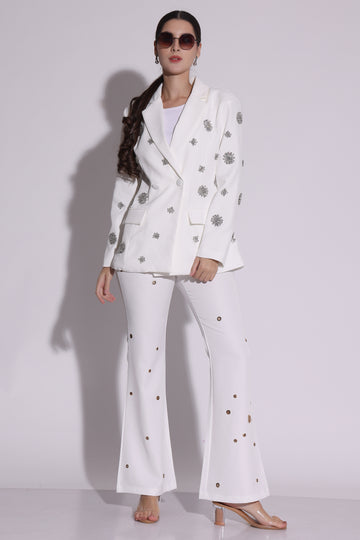 Luxe Embellished White Blazer Set