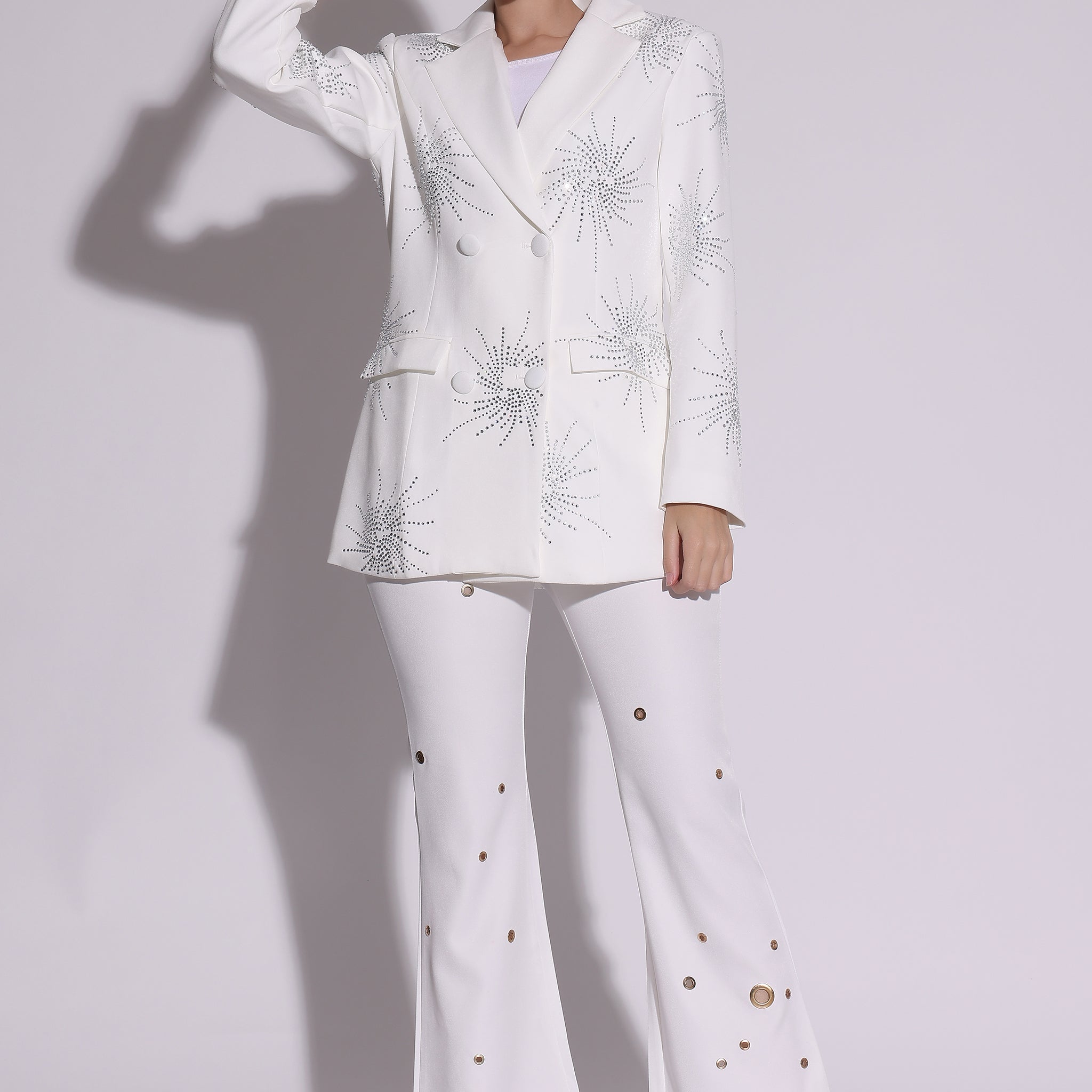 Starburst Embellished White Blazer Set