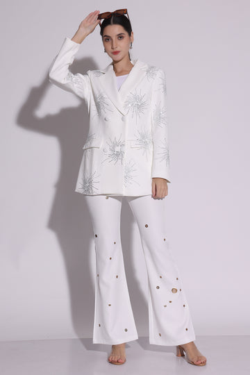 Starburst Embellished White Blazer Set