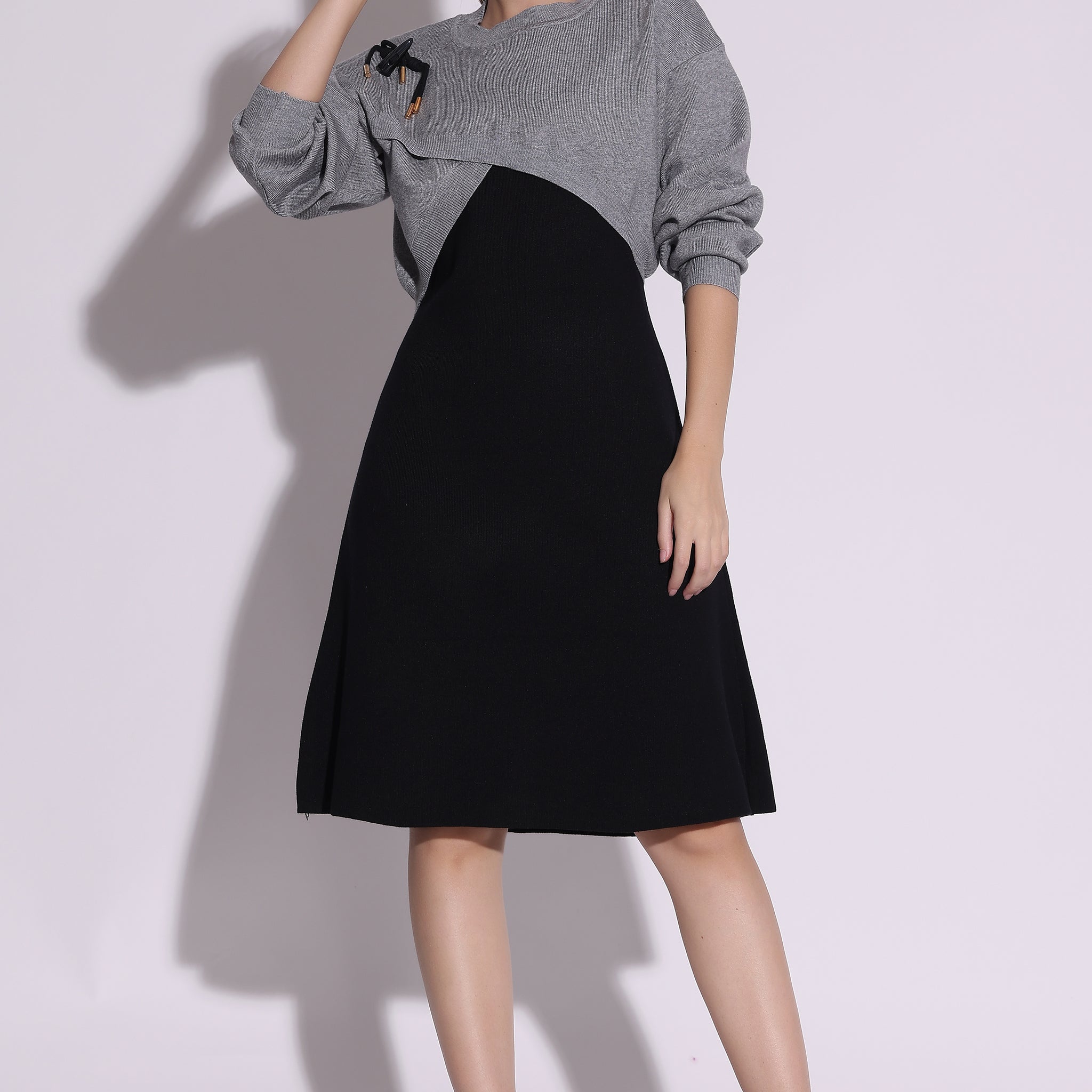 Dual-Tone Knit Midi Dress