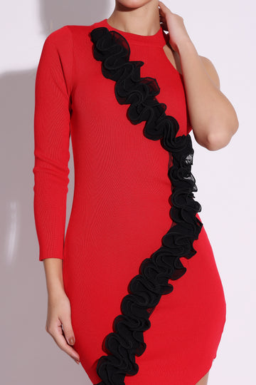 Vibrant Asymmetric Ruffle Dress