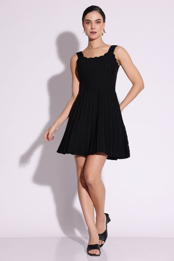 Elegant Black Pleated Mini Dress