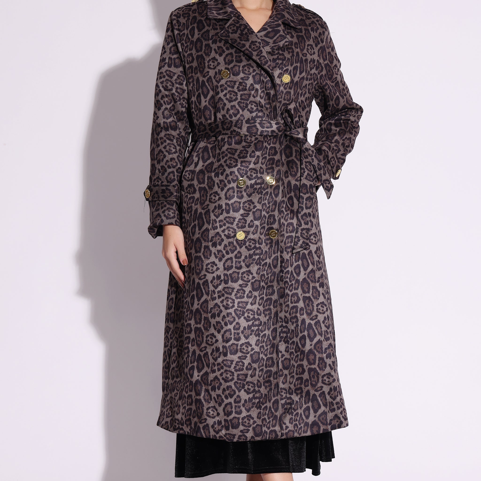 Chic Leopard Print Trench Coat