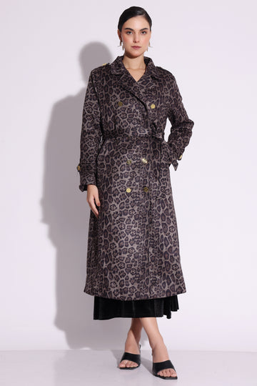 Chic Leopard Print Trench Coat