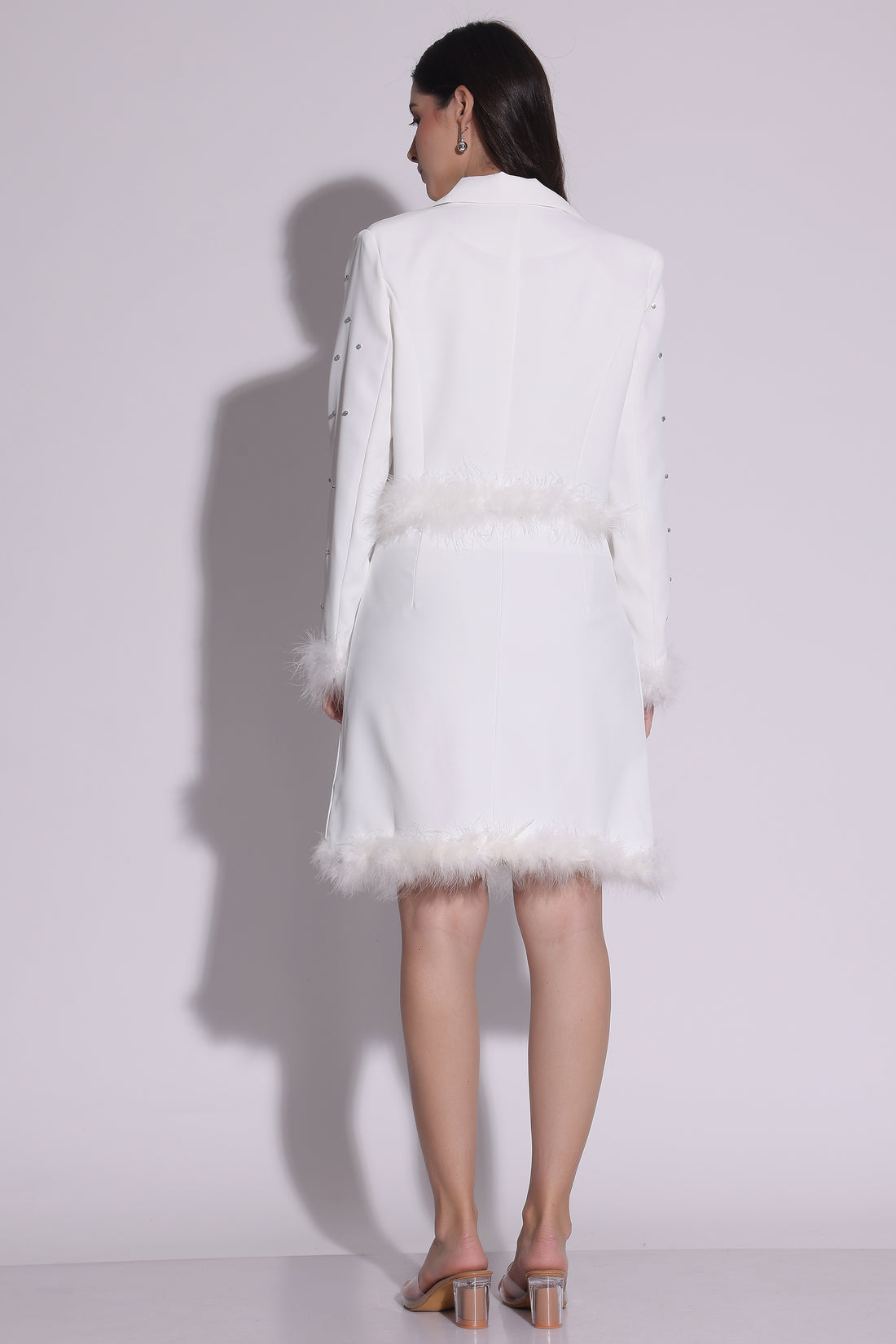 Luxe Winter White Feathered Suit Set