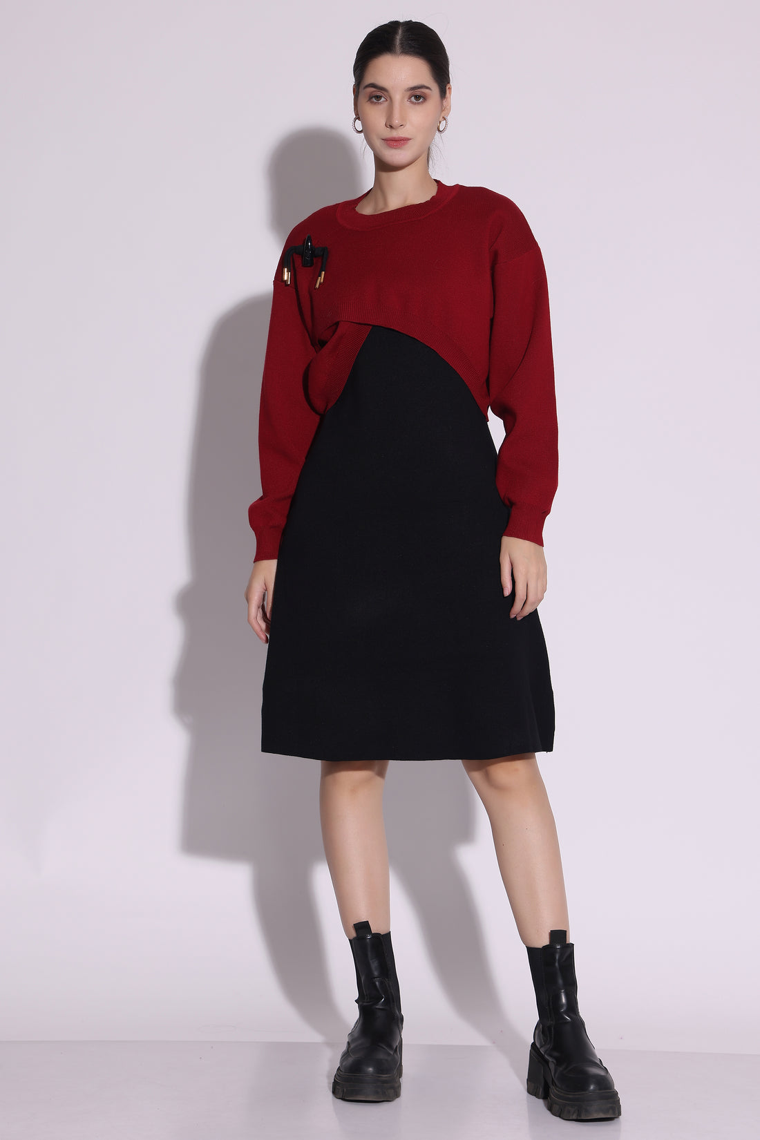 Red and Black Layered Knit Dress