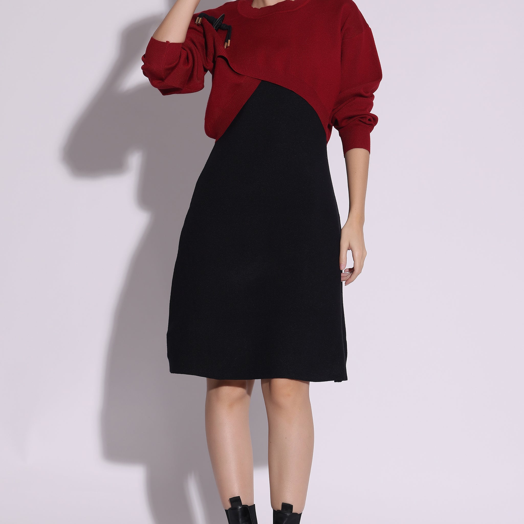 Red and Black Layered Knit Dress