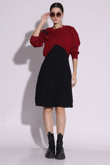 Red and Black Layered Knit Dress