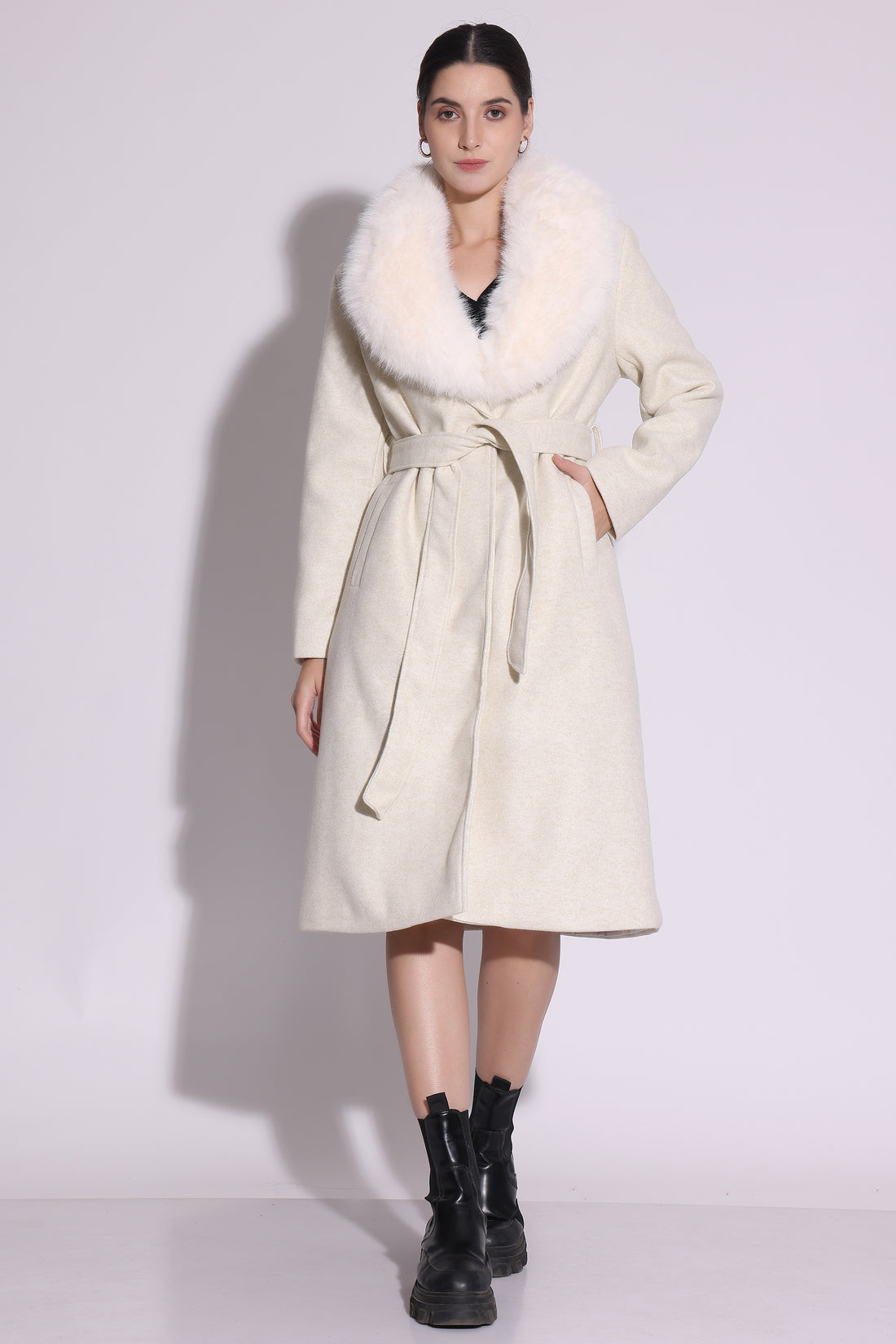 Elegant Winter White Faux Fur Coat