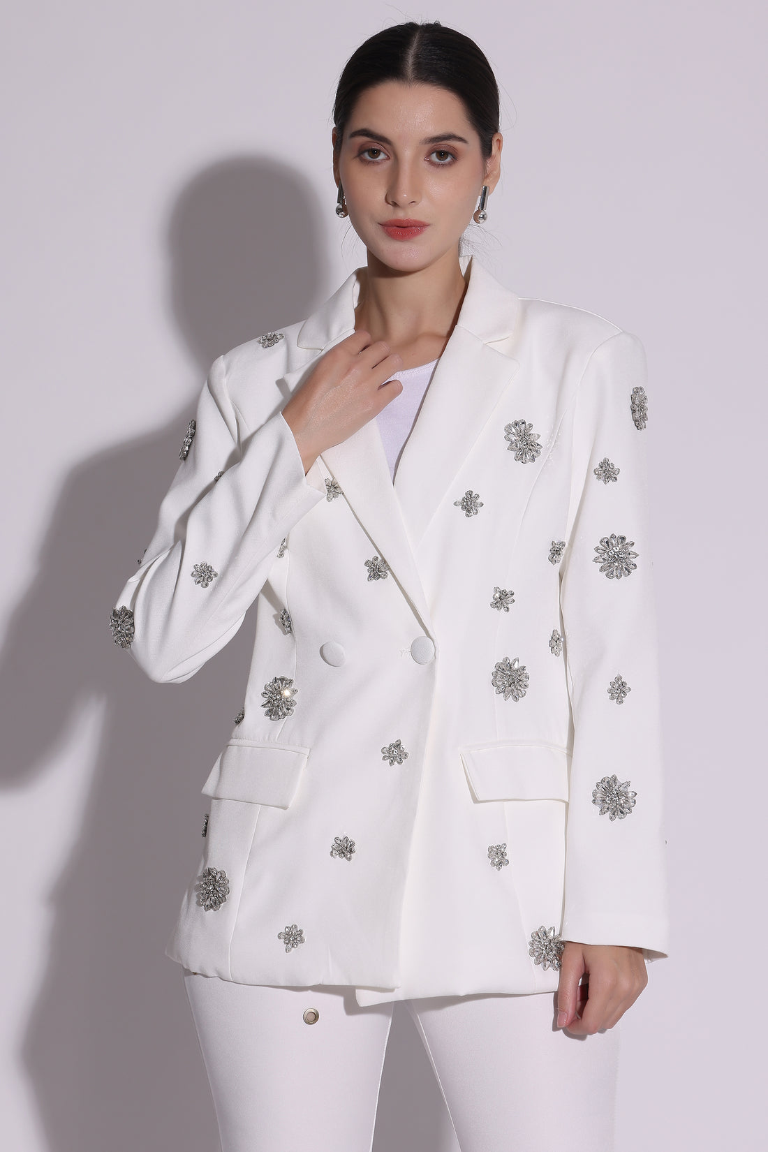 Luxe Embellished White Blazer Set