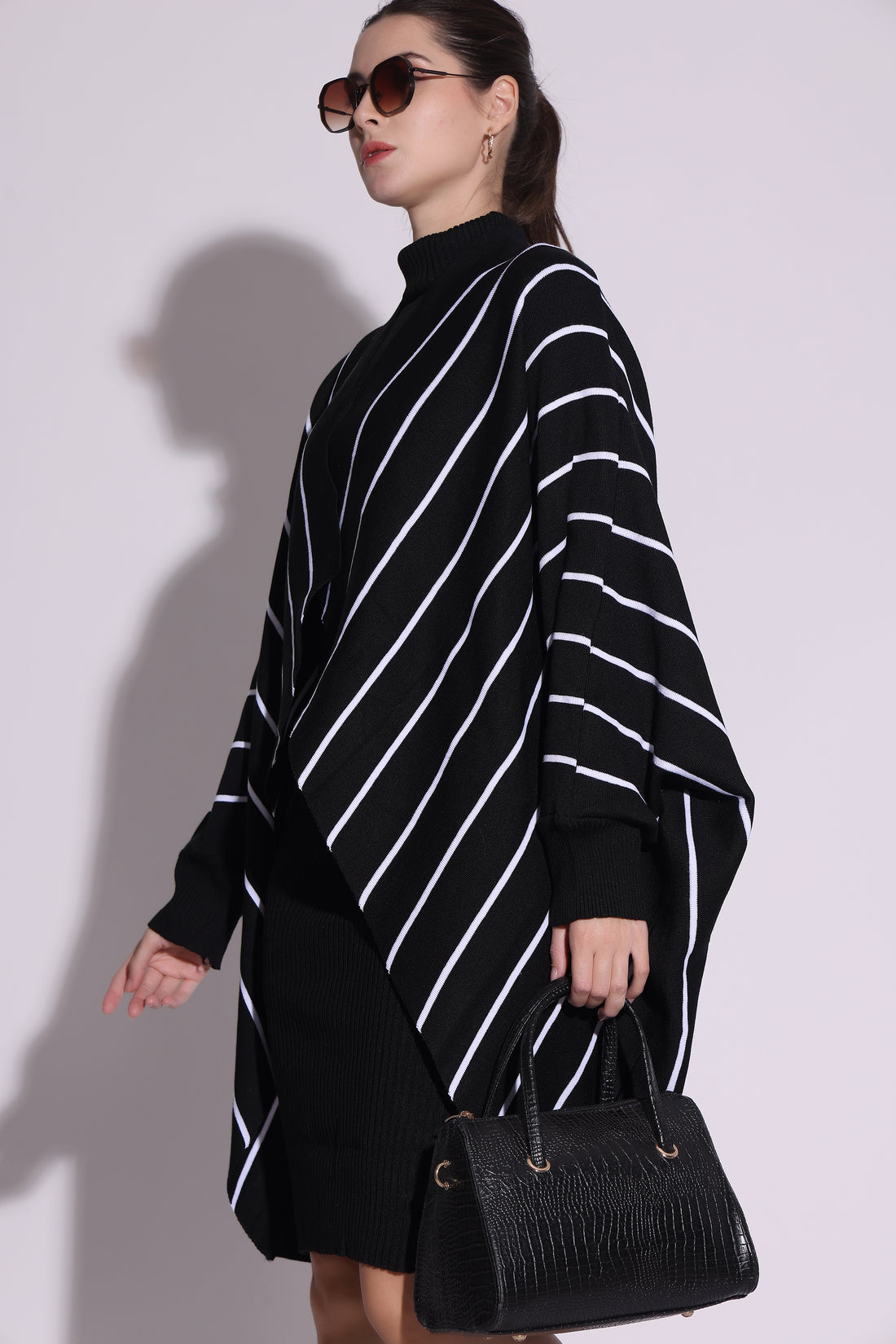 Striped Oversized Knit Cape