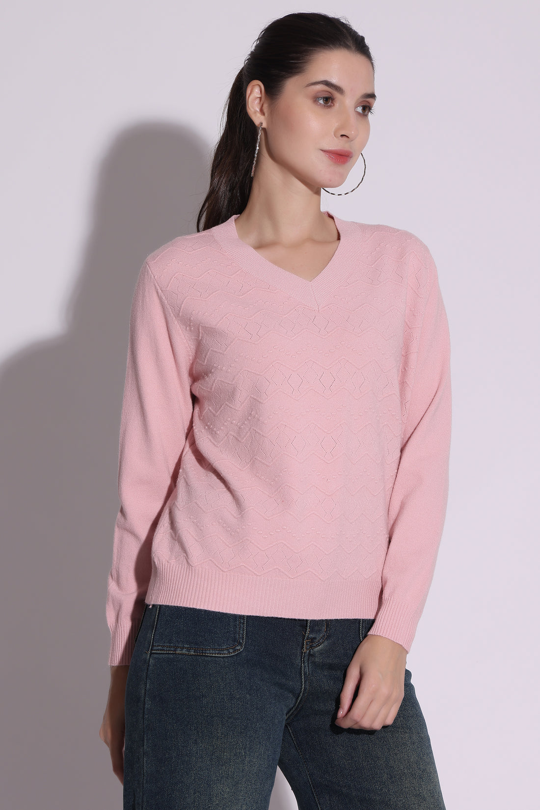 Soft Pink V-Neck Knit Sweater