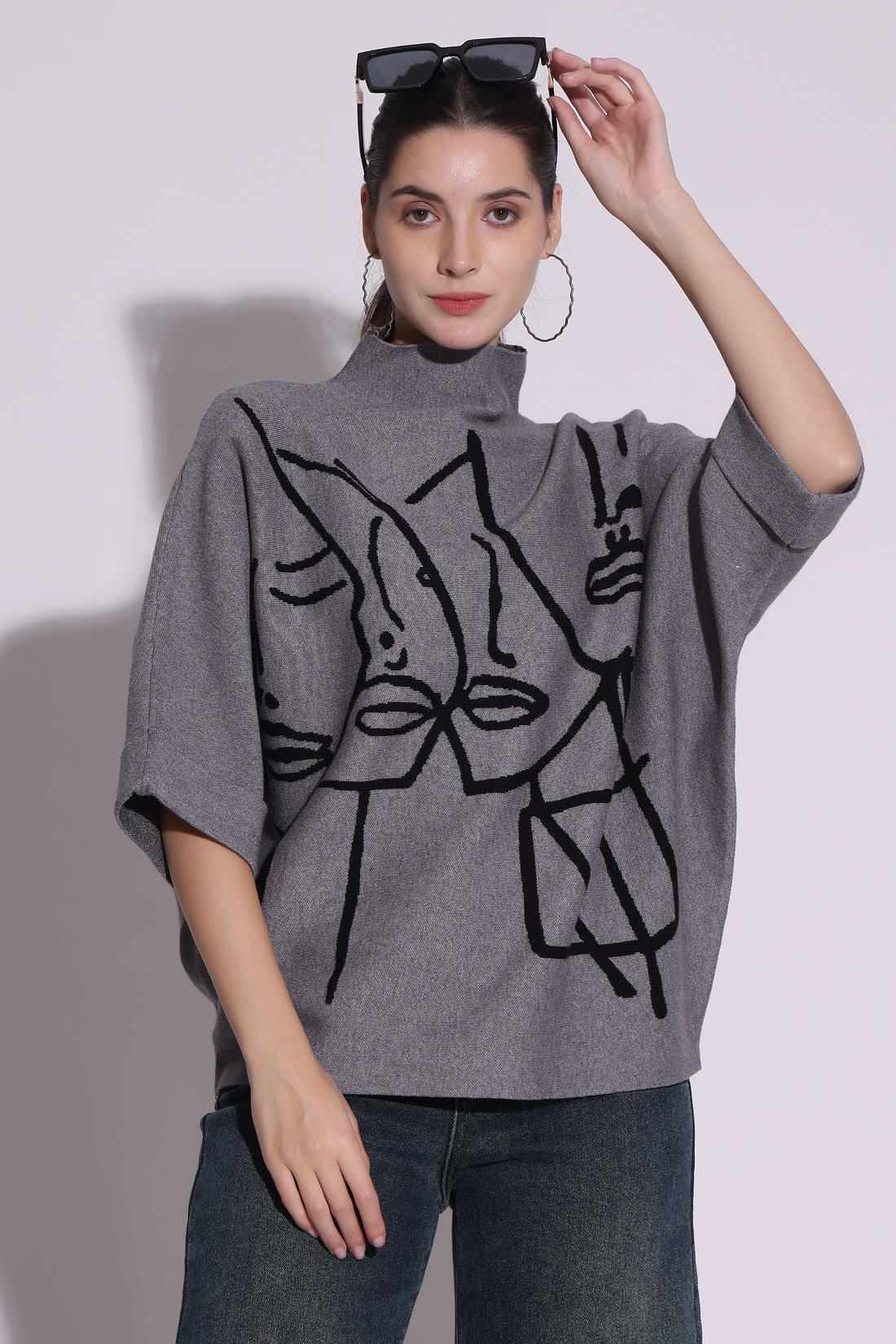 Abstract Print Oversized Knit Sweater