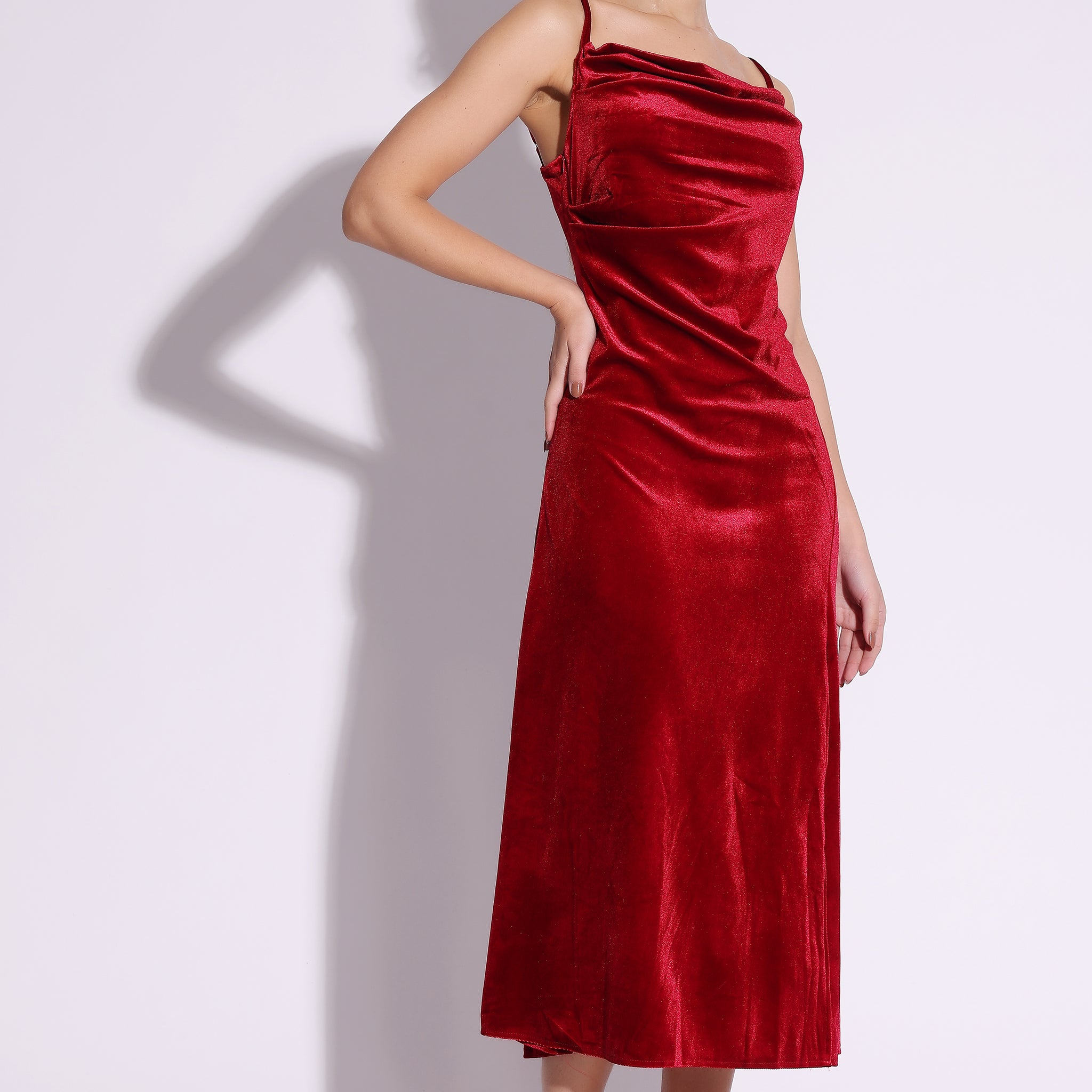 Red Velvet Slit Maxi Dress