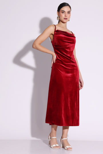 Red Velvet Slit Maxi Dress