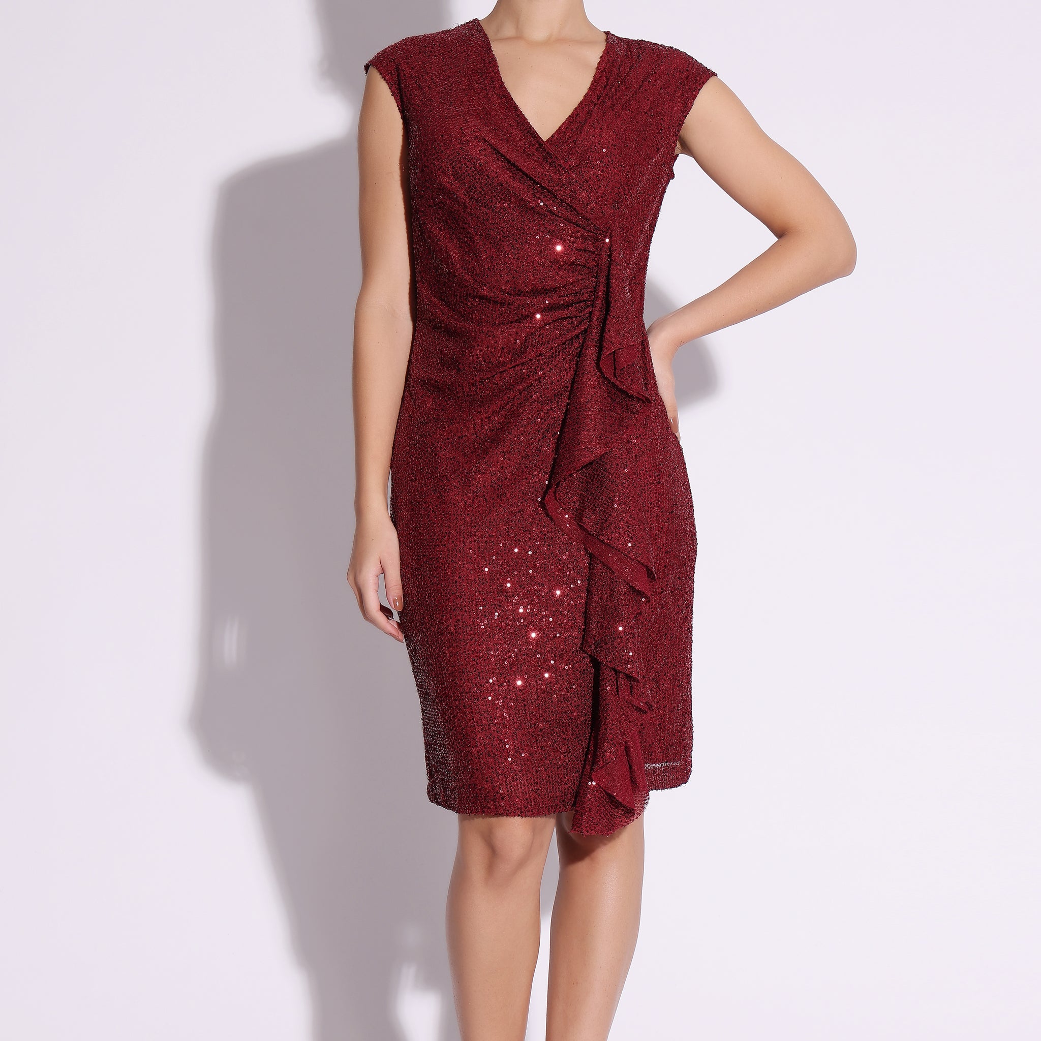 Burgundy Sequin Wrap Dress