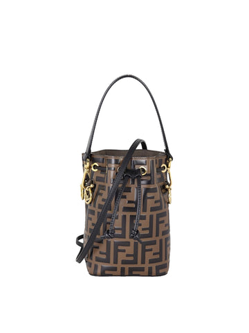 Fendi brown/black Zucca Leather Mini Mon Tresor Drawstring Bucket Bag