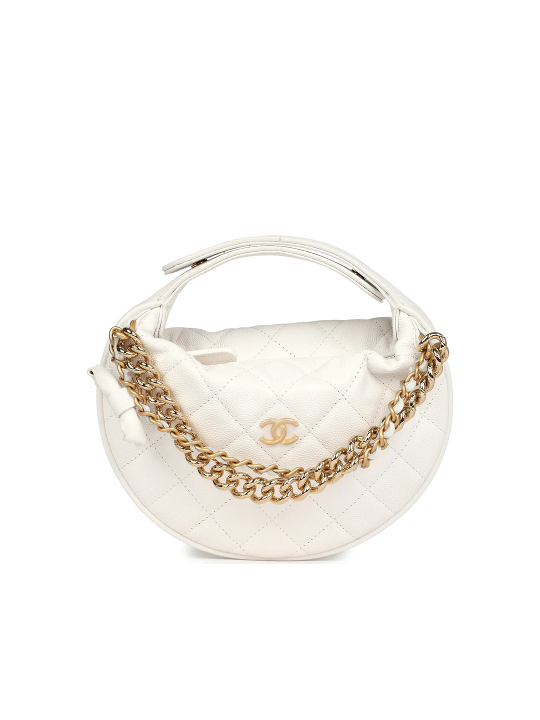 Chanel mini round hobo pouch bag white caviar antique gold hardware