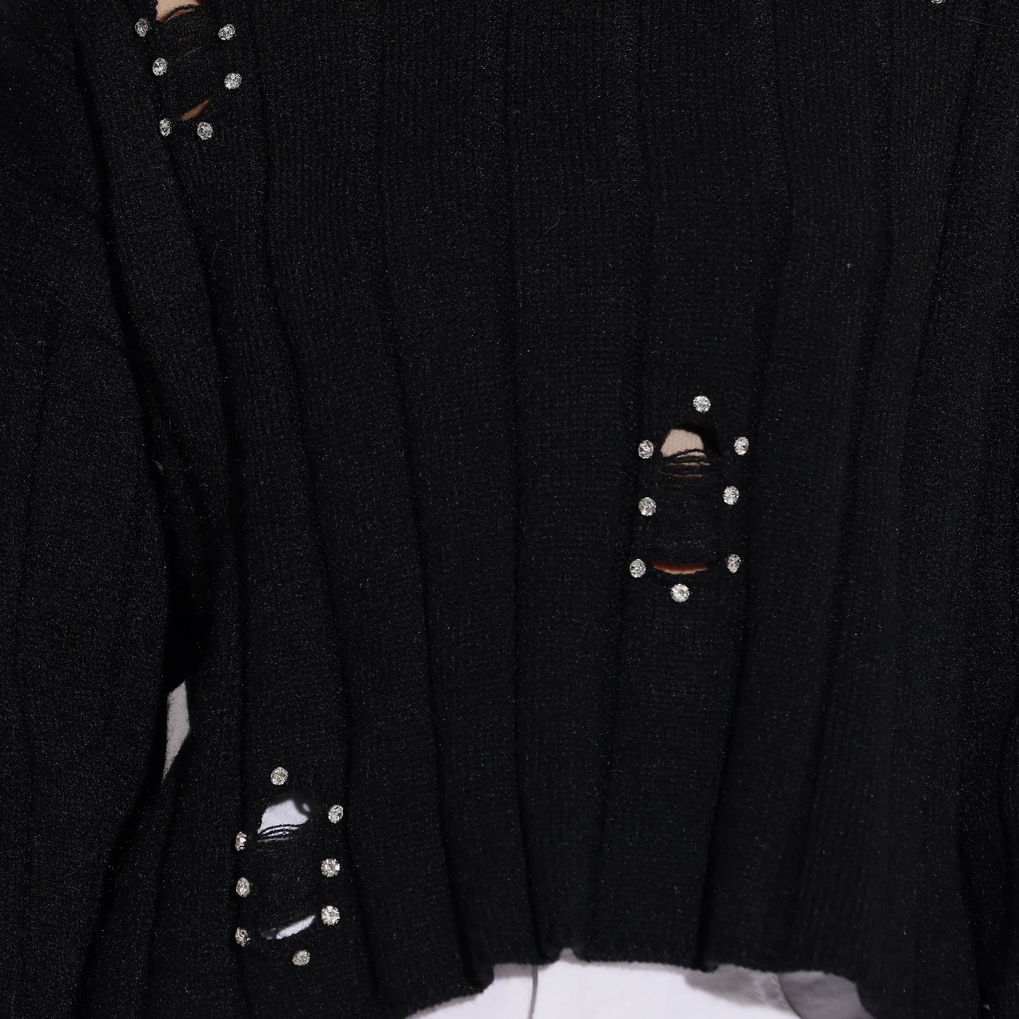 Black Knit Sweater with Rhinestone Accents