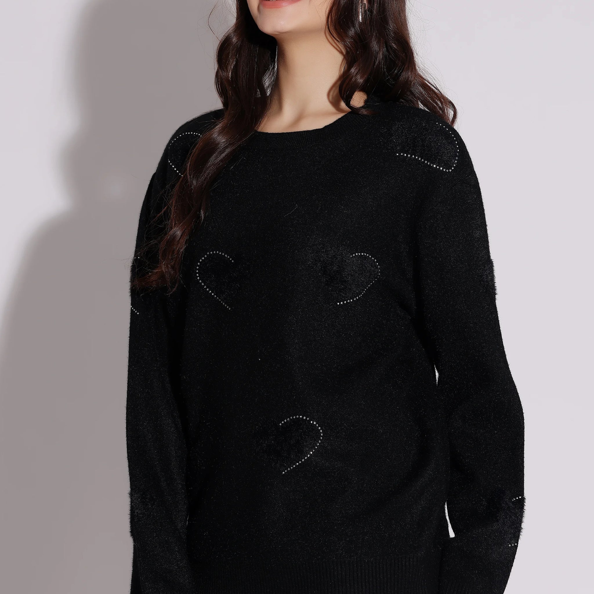 Embellished Black Knit Sweater