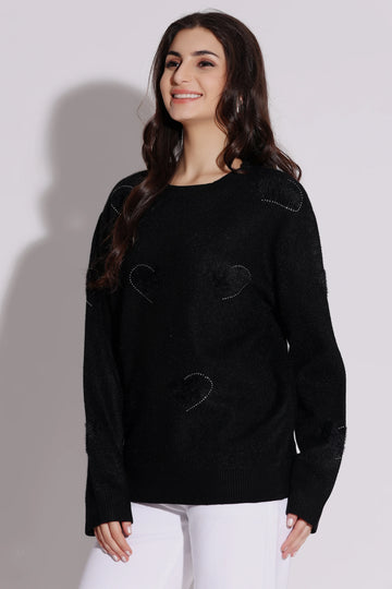 Embellished Black Knit Sweater