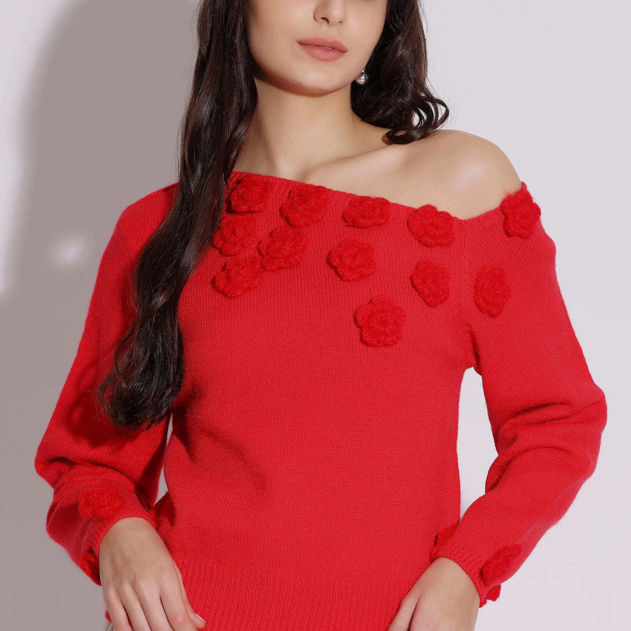 Red Off Shoulder Sweater