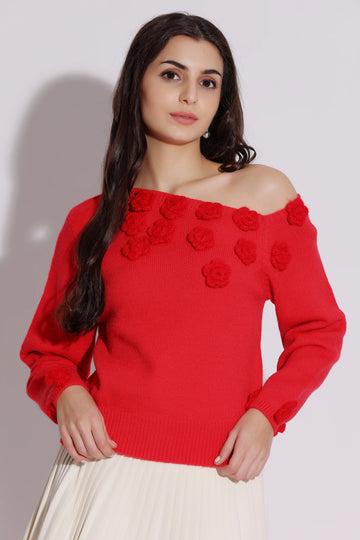 Red Off Shoulder Sweater