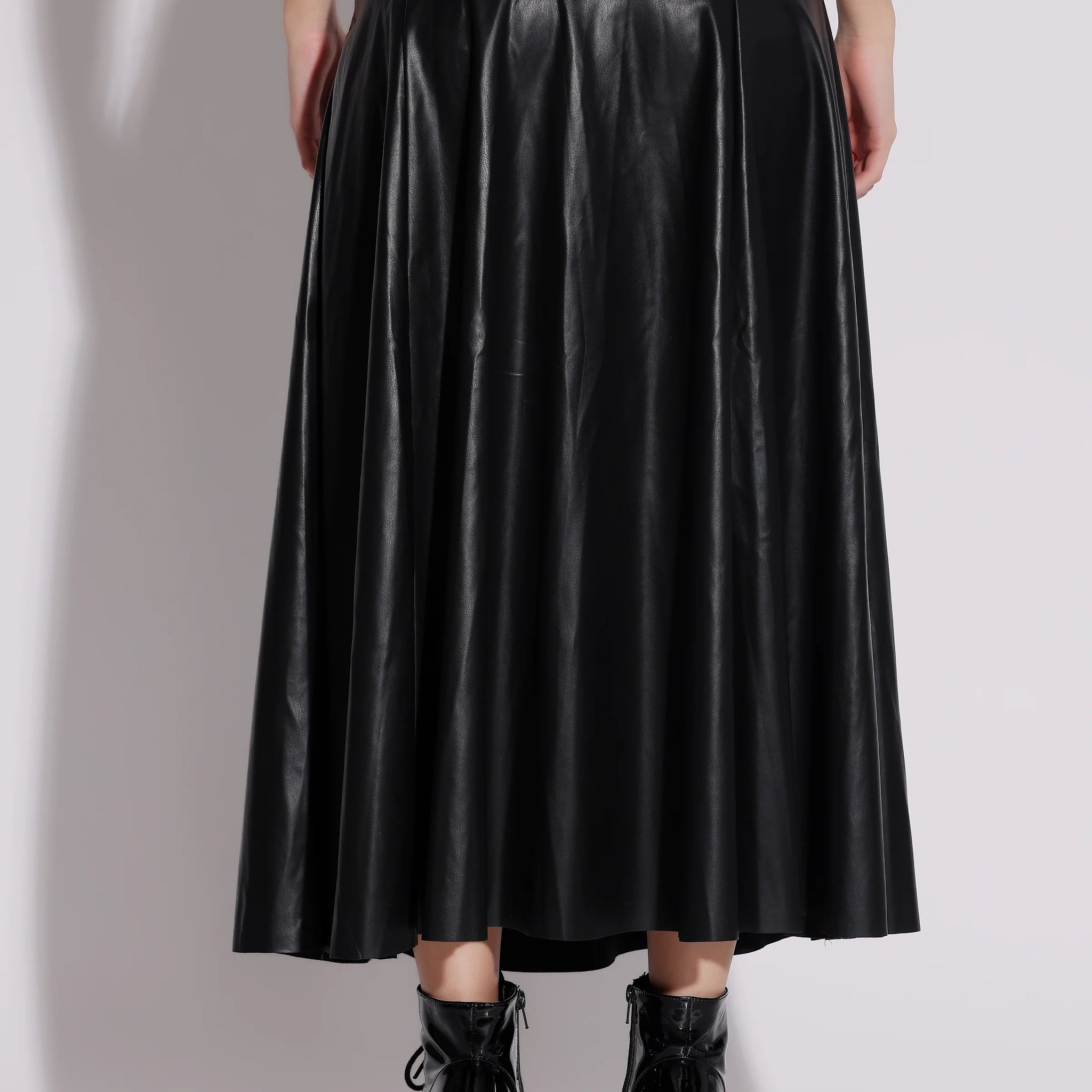 Black Faux Leather Midi Skirt