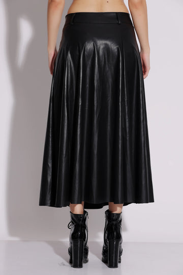 Black Faux Leather Midi Skirt