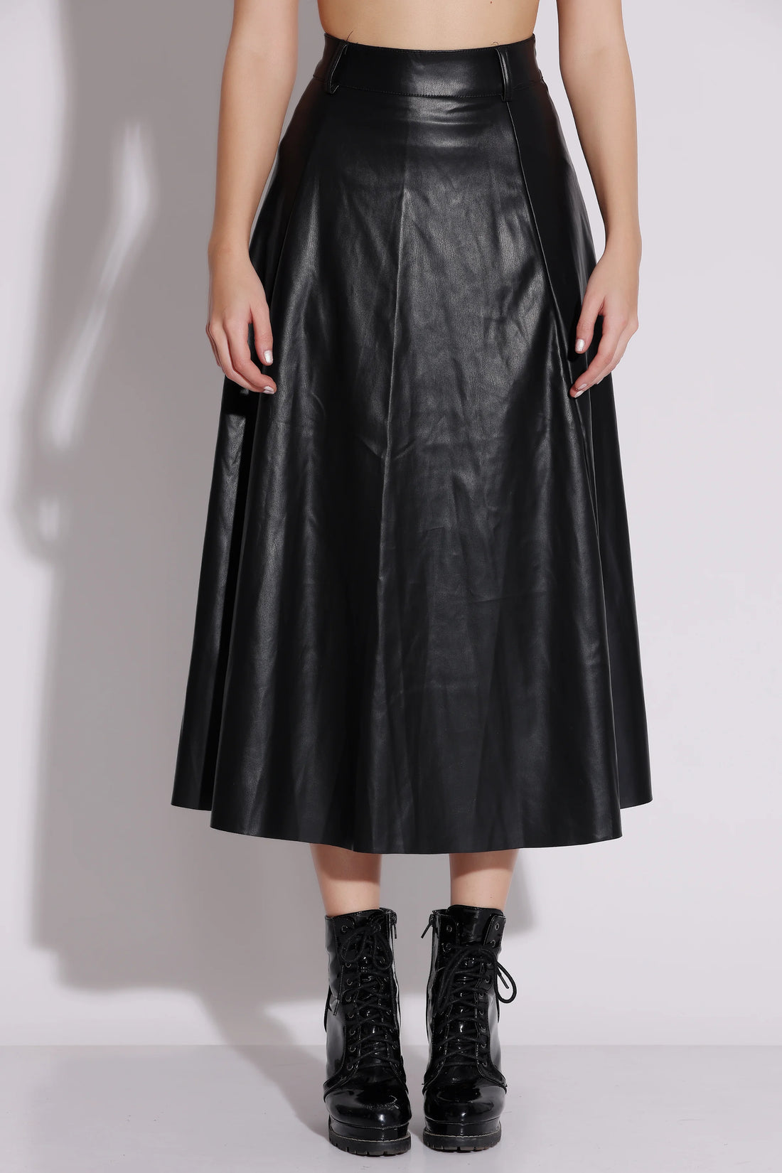 Black Faux Leather Midi Skirt