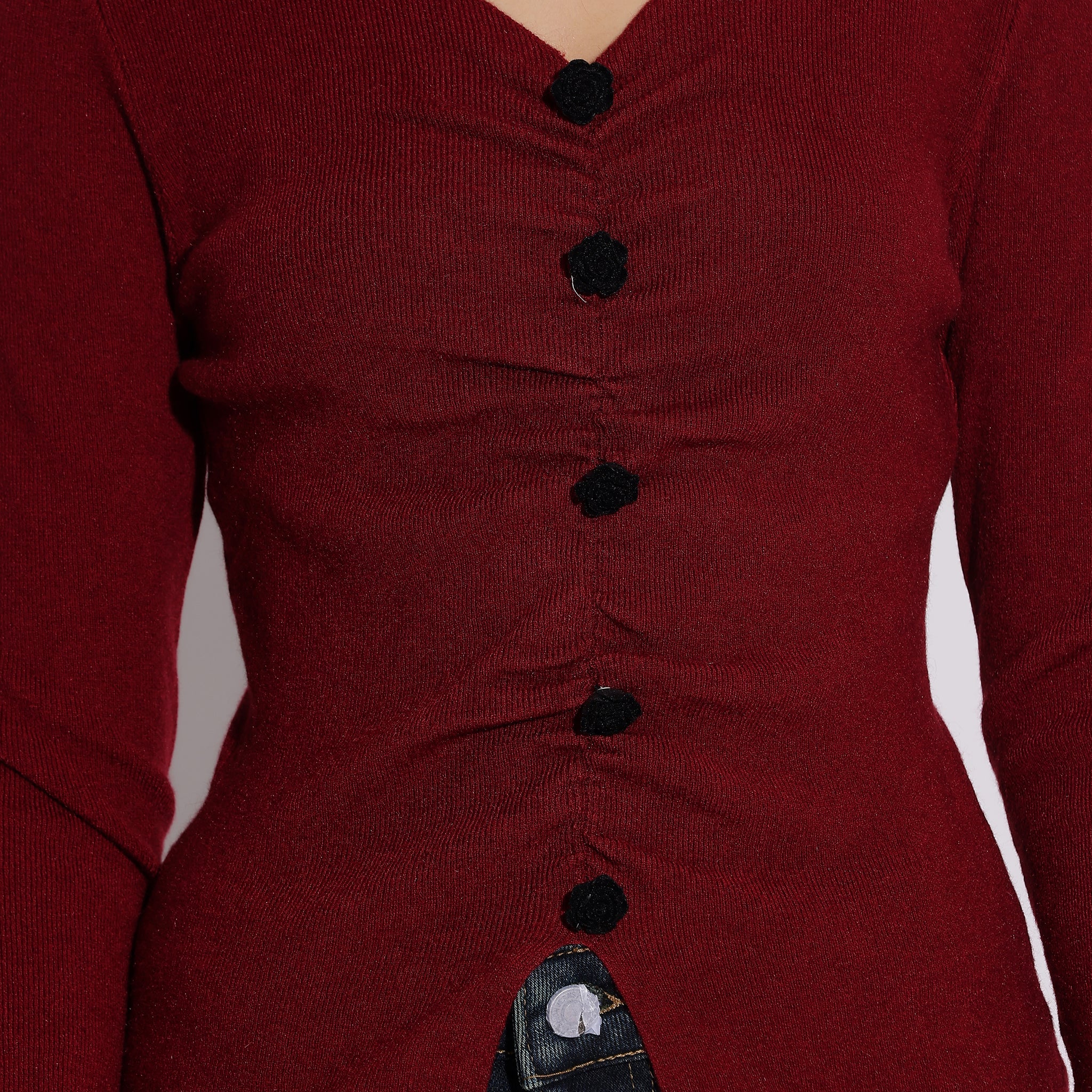 Burgundy Button-Front Sweater