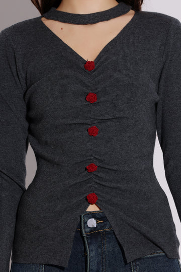 Burgundy Button-Front Sweater