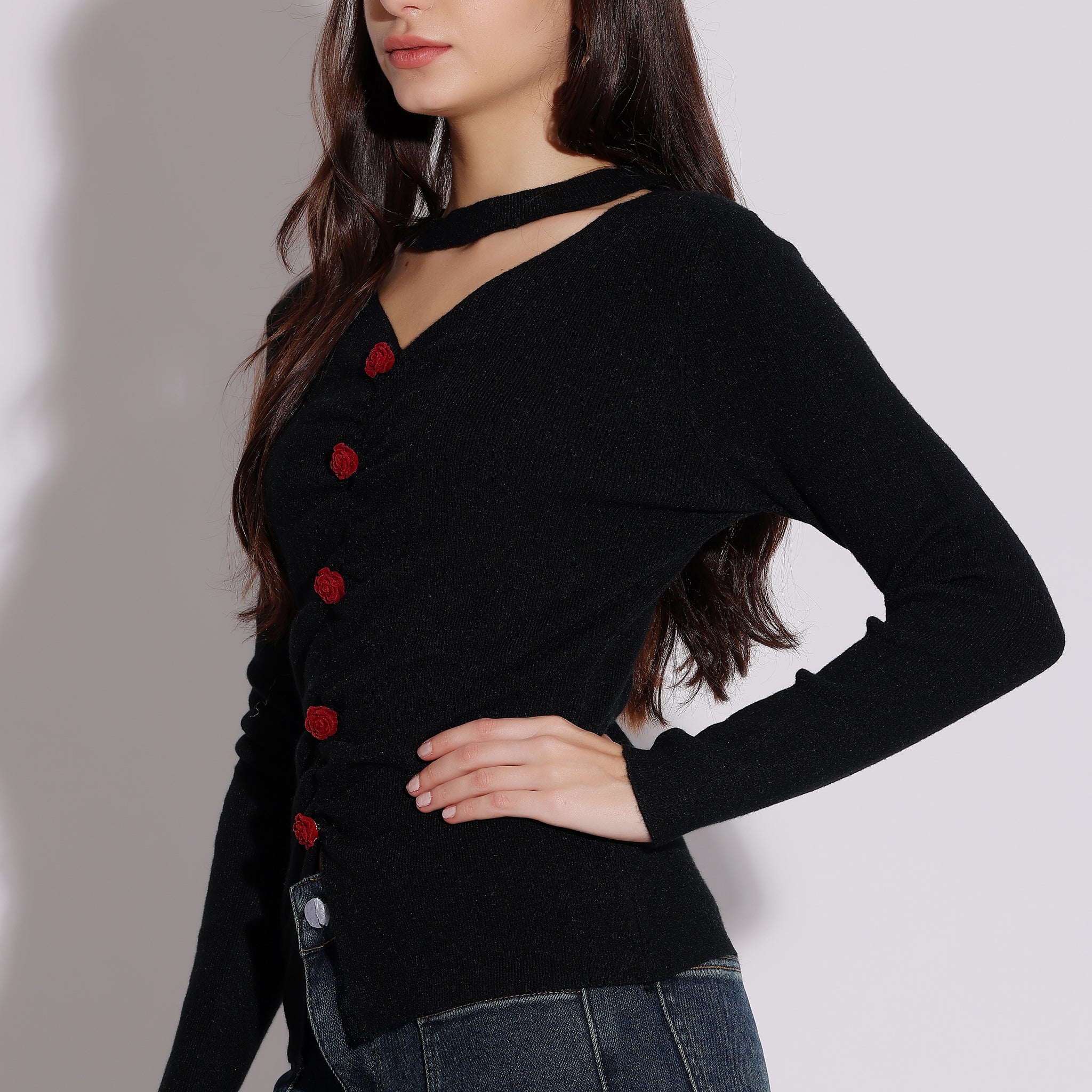 Black Ruffled Collar Cardigan