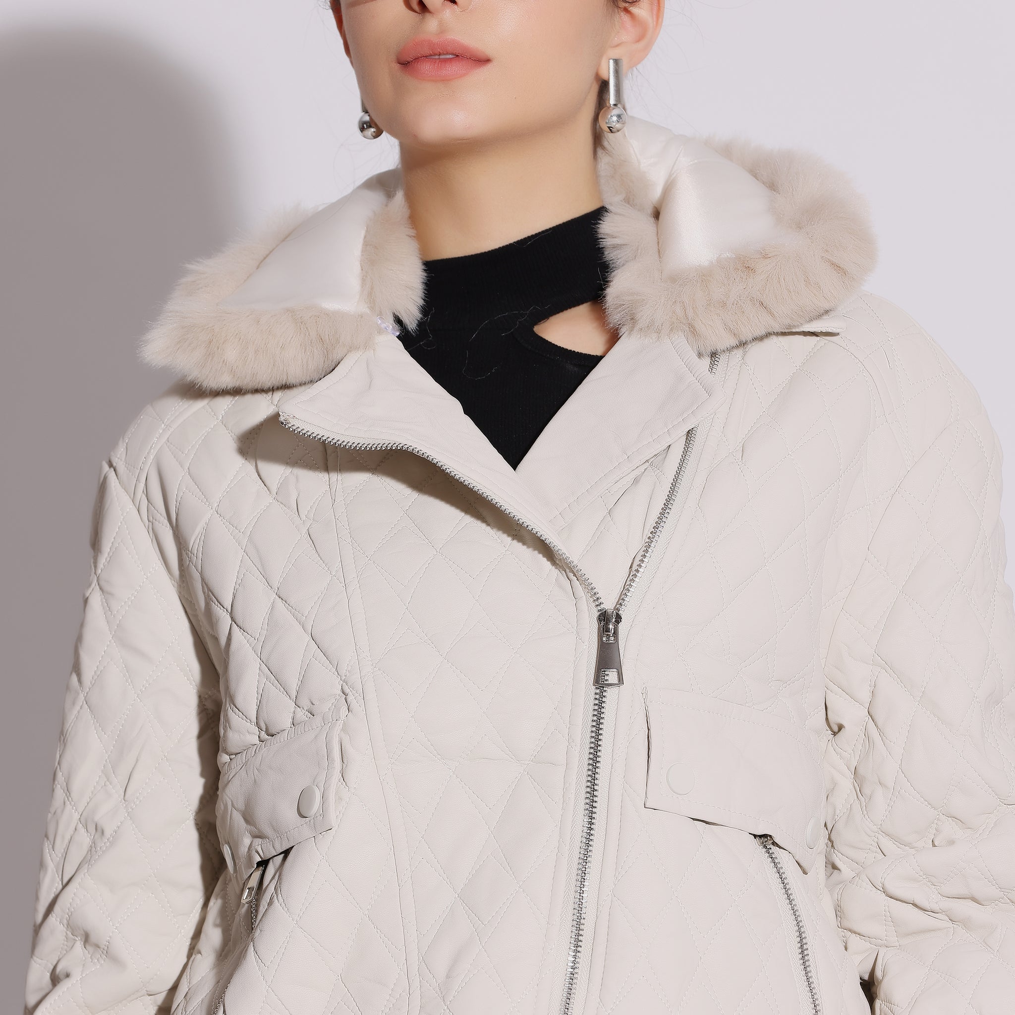 Quilted Fur-Collar Jacket