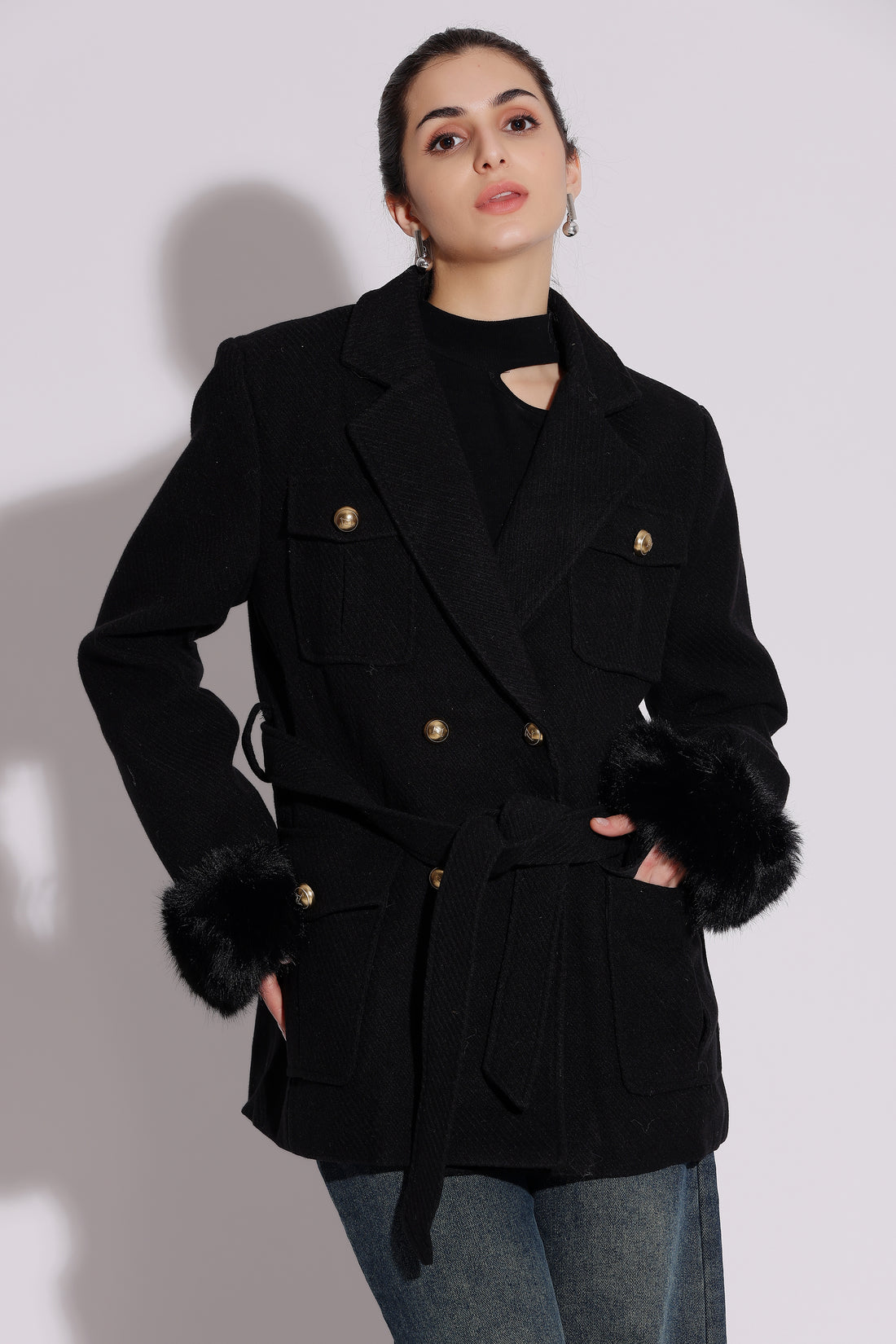 Luxurious Fur-Trimmed Wool Coat